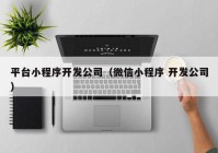 平台小程序开发公司（微信小程序 开发公司）